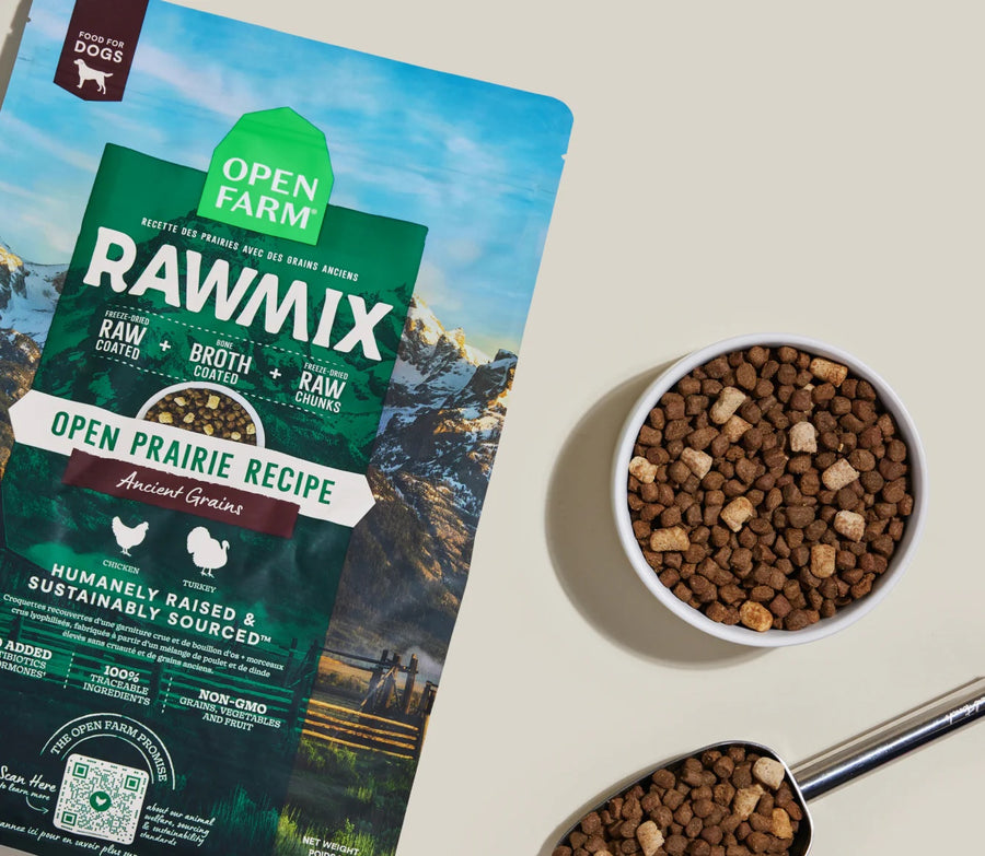 Open Farm RawMix Open Prairie Ancient Grain Dry Dog Food Serving.