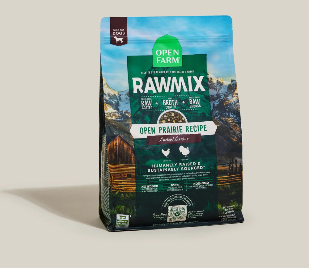 Open Farm RawMix Open Prairie Ancient Grain Dry Dog Food front of bag.