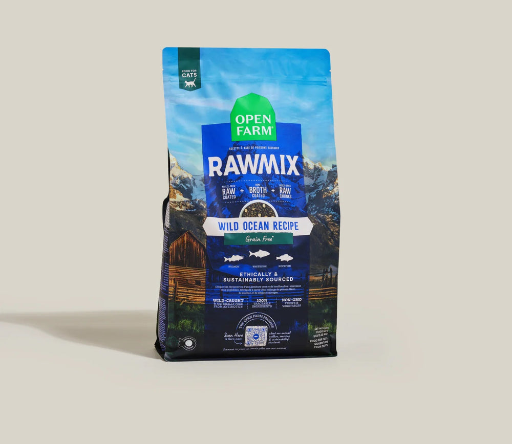 Open Farm RawMix Wild Ocean Grain Free Dry Cat Food front of bag.