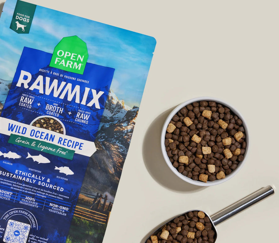 Open Farm RawMix Wild Ocean Grain Free Dry Dog Food Serving.