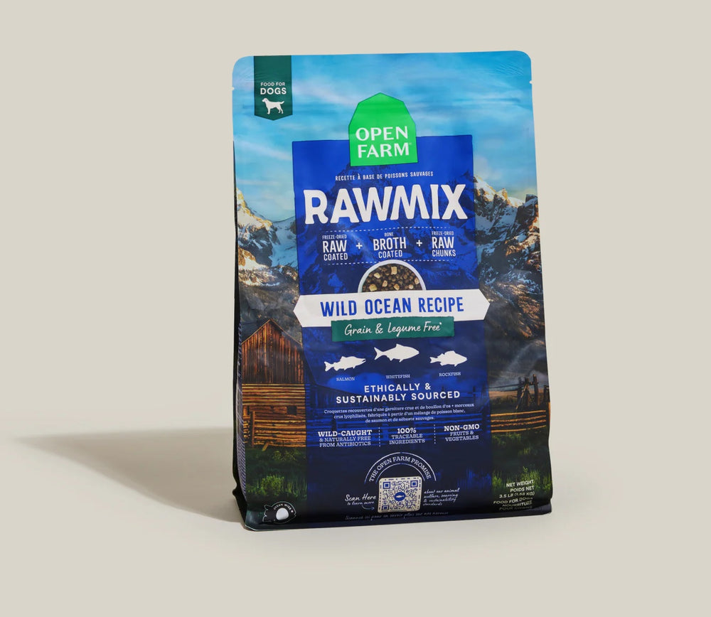 Open Farm RawMix Wild Ocean Grain Free Dry Dog Food front of bag.