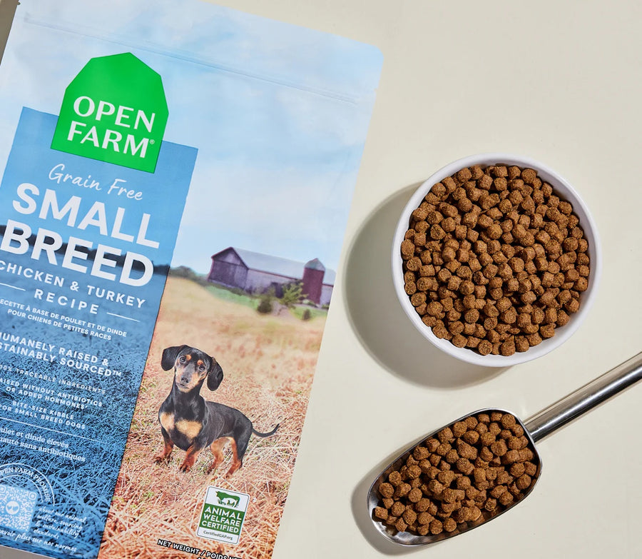 Open Farm Small Breed Grain Free Dry Dog Food Serving.