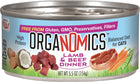 Front can of Organomics Lamb & Beef Dinner Canned Cat Food 5.5oz
