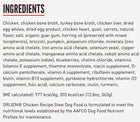 Ingredients for Orijen Premium Chicken Stew Recipe with Shredded Chicken & Eggs Canned Dog Food.