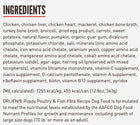 Ingredients for Orijen Premium Puppy Poultry & Fish Pate Canned Dog Food.