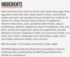 Ingredients for Orijen Premium Regional Red with Shredded Beef & Lamb Stew Recipe Canned Dog Food.