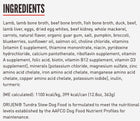 Ingredients for Orijen Premium Tundra Stew Recipe with Shredded Beef, Duck & Lamb Canned Dog Food.