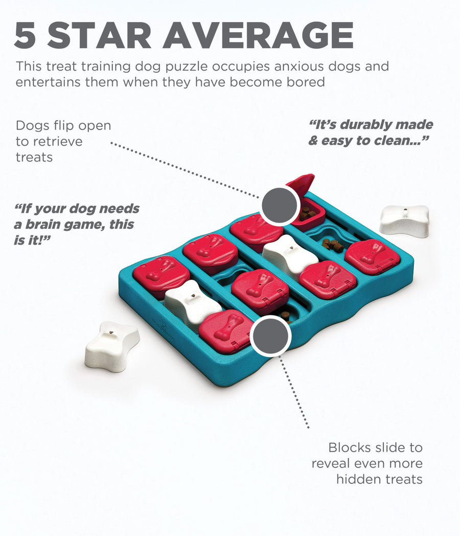 Outward Hound Dog Brick Interactive Treat Puzzle Dog Toy occupies anxious dogs and entertains them 