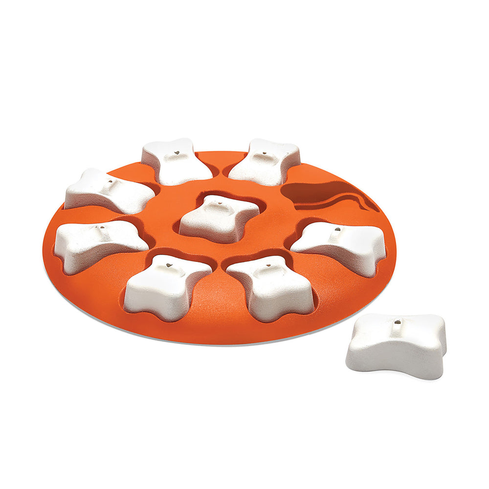 Orange Outward Hound Dog Smart Interactive Treat Puzzle Dog Toy with white puzzle pieces
