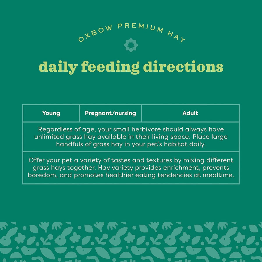 Daily Feeding Directions of Oxbow Animal Health Hay Blends Western Timothy & Orchard