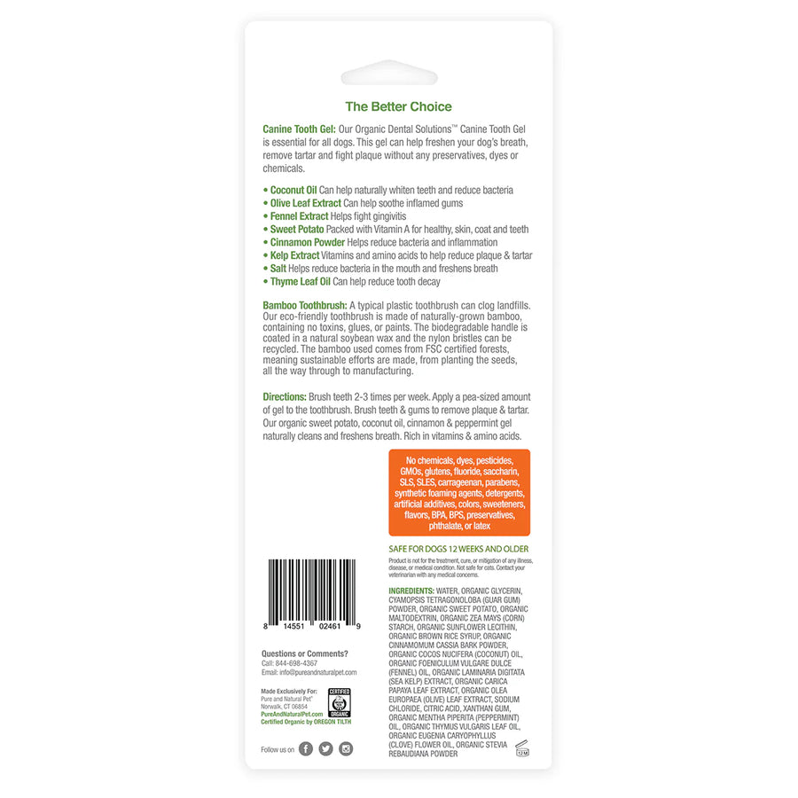 Back Label & Packaging of PURE and Natural Pet Organic Dental Kit for Large Dogs