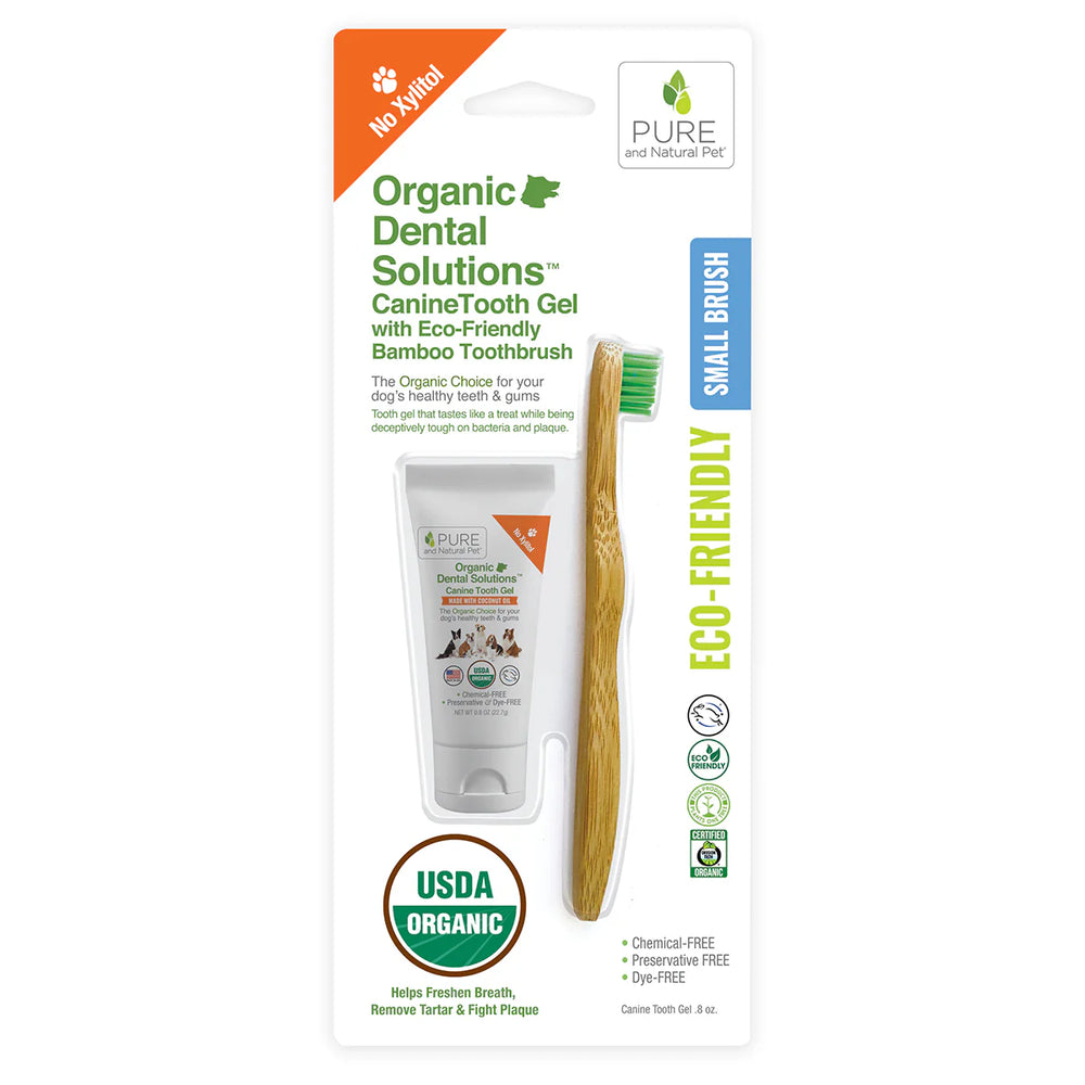 Front Packaging of PURE and Natural Pet Organic Dental Kit for Small Dogs