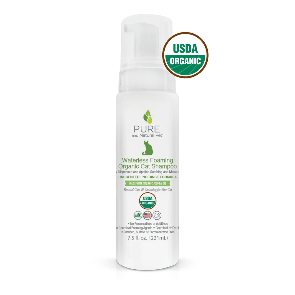 Front bottle of PURE and Natural Pet Organic Waterless Foaming Cat Shampoo 7.5 fl. oz