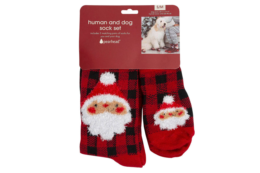 S/M Set of Pearhead Human and Dog Matching Christmas Santa Sock Set