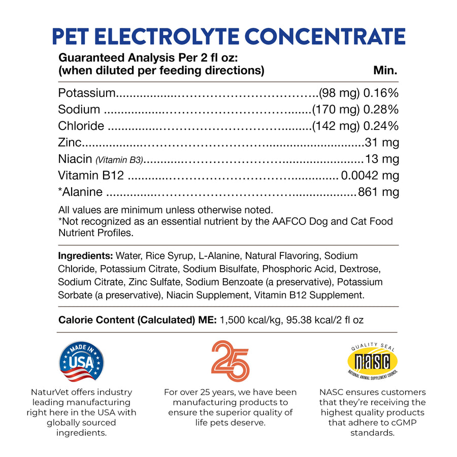 NaturVet Pet Electrolyte Concentrate for Dogs and Cats, 16 oz