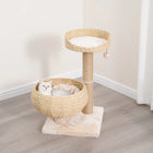 Cat using PetPals Cozy 2 Level Cat Tree. This natural color design will be the perfect addition to your home décor. 