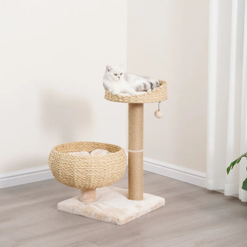 Full View of PetPals Cozy 2 Level Cat Tree Beige