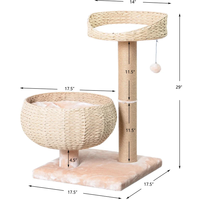 17.5 x 17.5 x 29 inches outer sizing of PetPals Cozy 2 Level Cat Tree