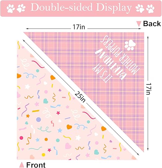 25 x 17 x17 inches of Pet Birthday Bandana Large Double sided