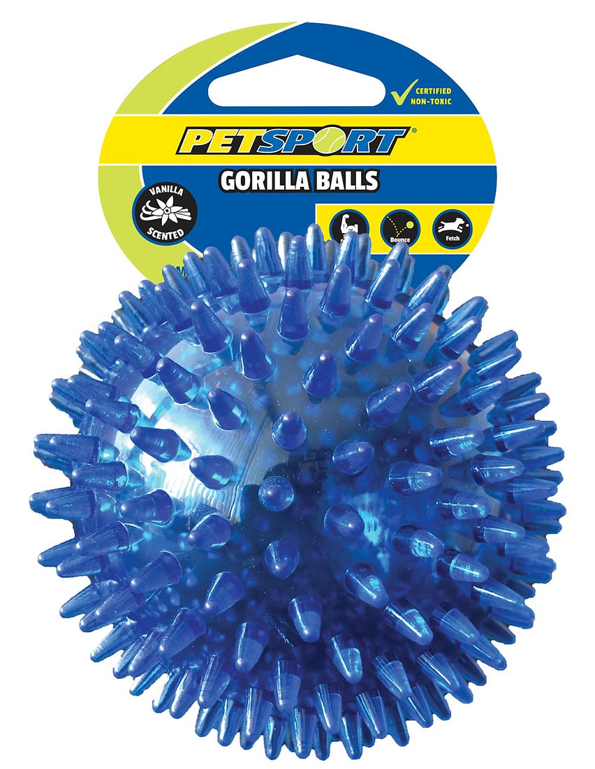 Petsport Gorilla Ball Dog Toy Blue Front Packaging