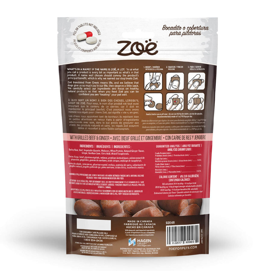 Zoe Pill Pops Grilled Beef with Ginger Treats for Dogs