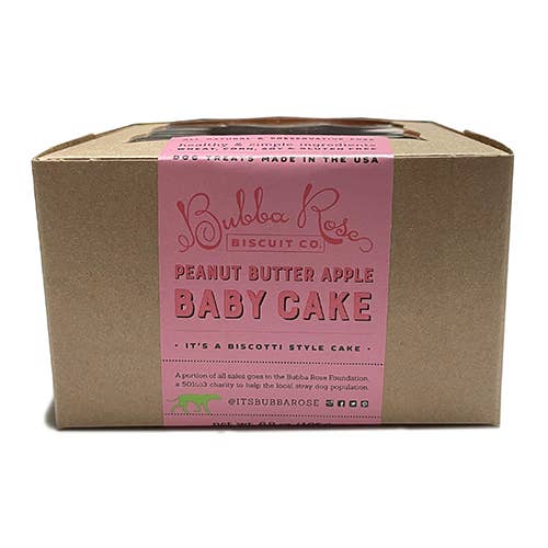 Front Label of Pink Birthday Baby Cake (Shelf Stable) Seal Tag peanut Butter Apple Baby Cake