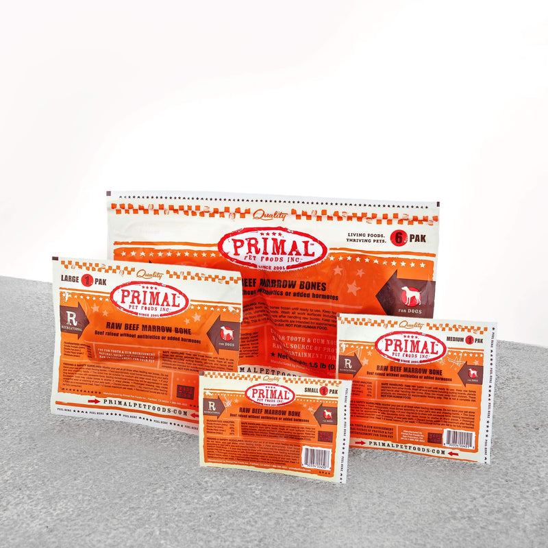 Variety packs of Primal Frozen Raw Beef Marrow Bones for Dogs