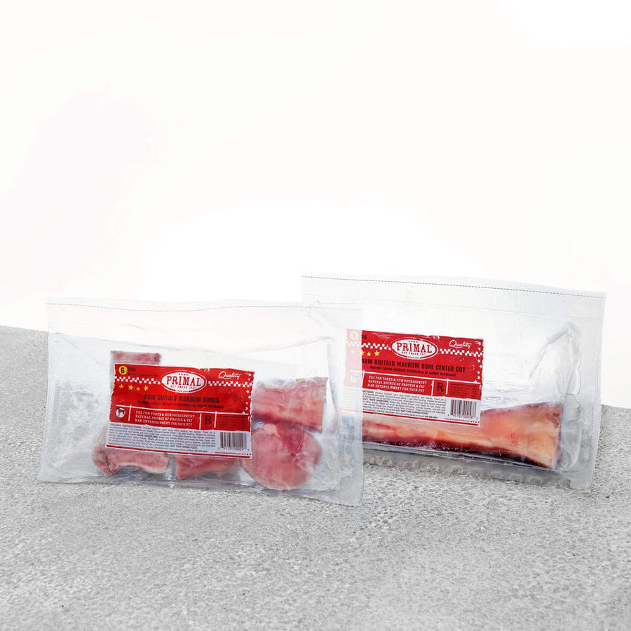 Primal Frozen Raw Bison Marrow Bones for Dogs 2 Packs- 6 Small pack and 1 Big Marrow pack
