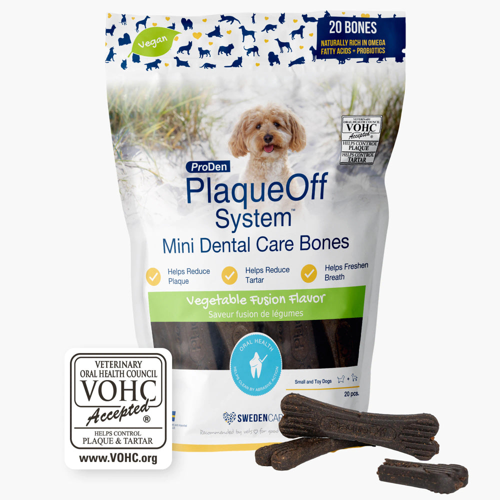 ProDen PlaqueOff Dental Care Bones Vegetable Fusion Flavored for Small Dogs front of bag.