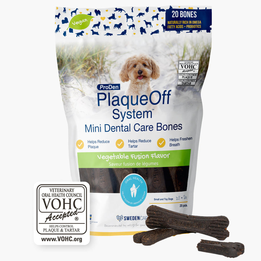 ProDen PlaqueOff Dental Care Bones Vegetable Fusion Flavored for Small Dogs front of bag.