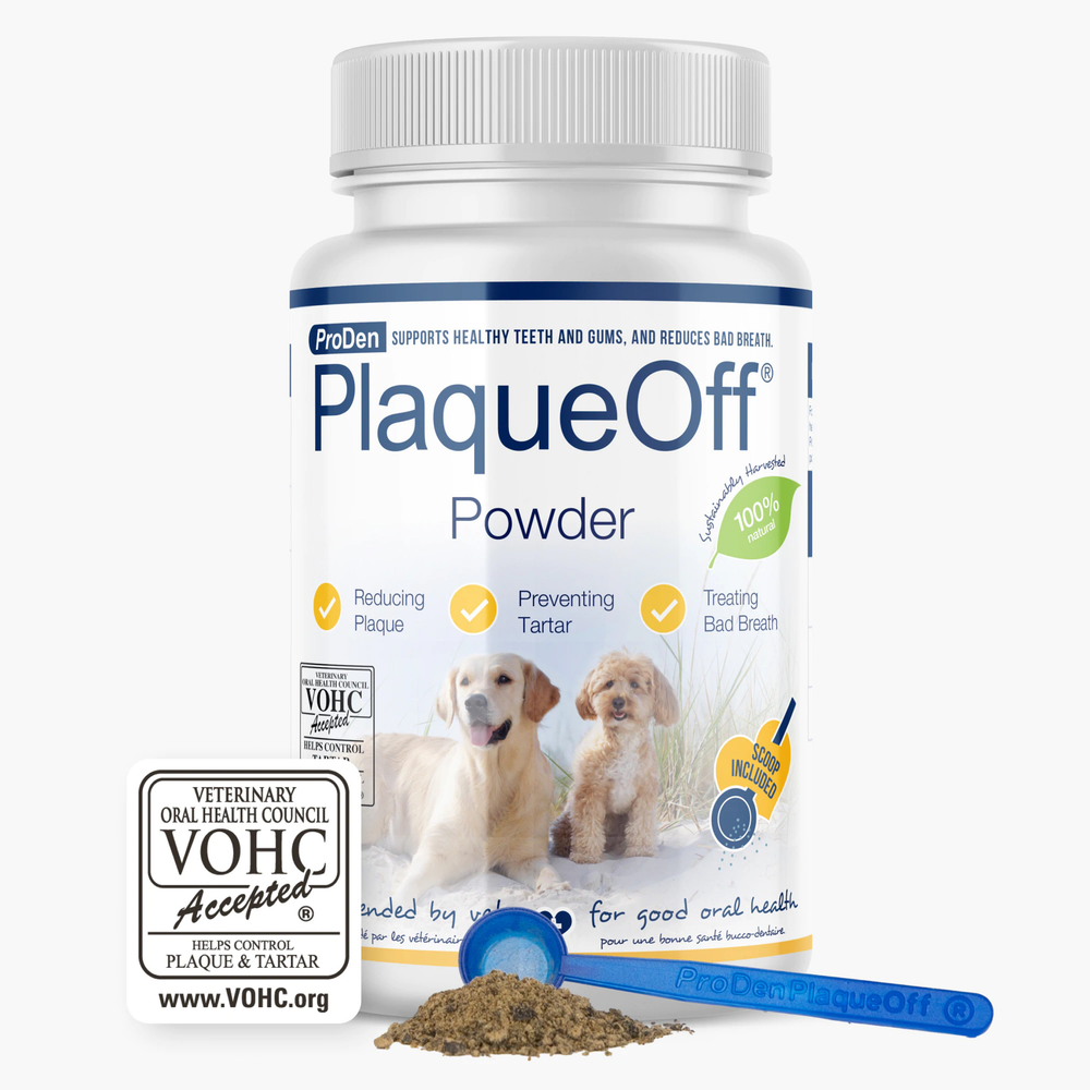 ProDen PlaqueOff Powder for Dogs front of tub.