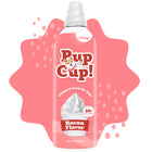 Front Bottle of Pup Cup! Bacon Flavor Whipped Treat for Dogs  13oz Pink Background