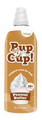 Front Bottle of Pup Cup! Peanut Butter Flavor Whipped Treat for Dogs 13oz