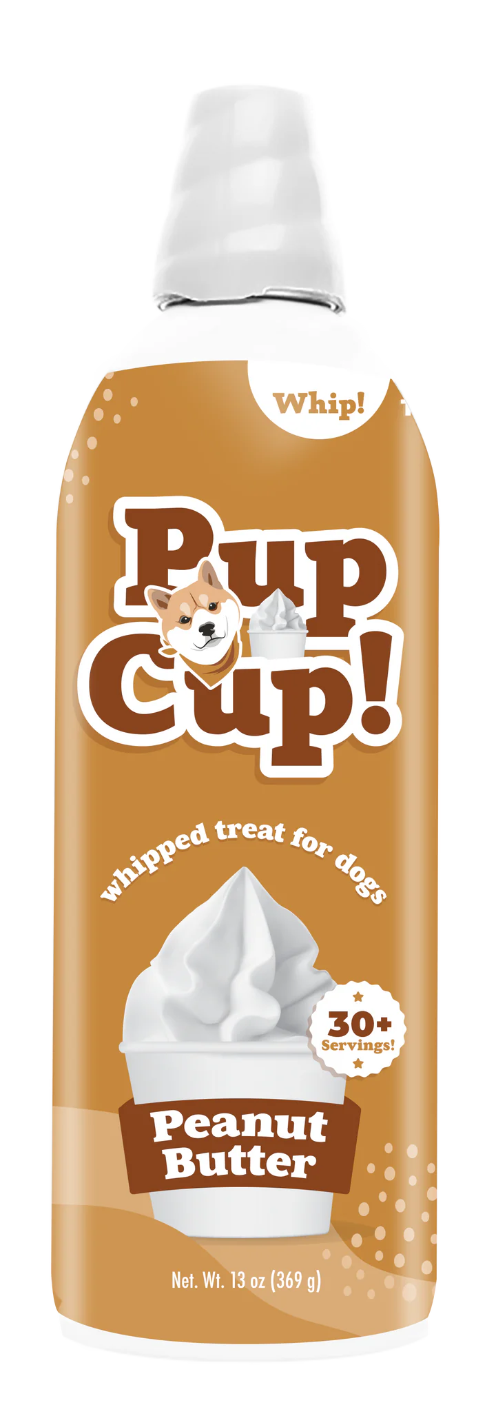 Front Bottle of Pup Cup! Peanut Butter Flavor Whipped Treat for Dogs 13oz