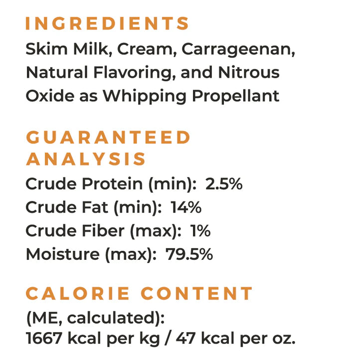 Guaranteed Analysis, Ingredients and Calorie Content for Pup Cup! Peanut Butter Flavor Whipped Treat for Dogs