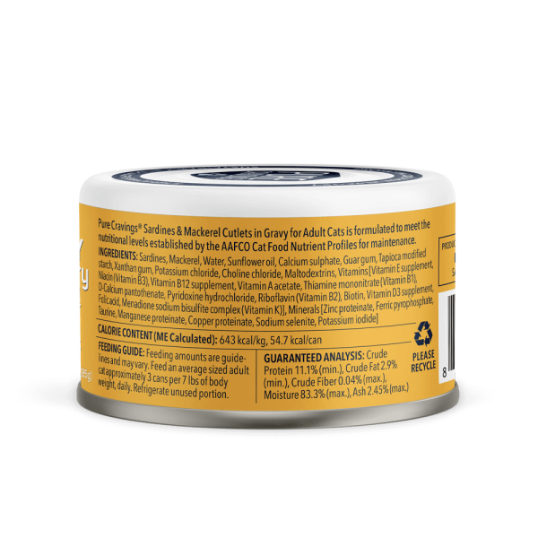 Pure Cravings Cutlets In Gravy Mackerel & Sardines Canned Cat Food Ingredients.