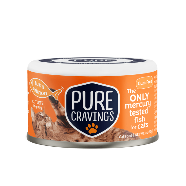 Pure Cravings Cutlets In Gravy Tuna & Salmon Canned Cat Food front of can.