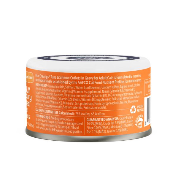 Pure Cravings Cutlets In Gravy Tuna & Salmon Canned Cat Food Ingredients.