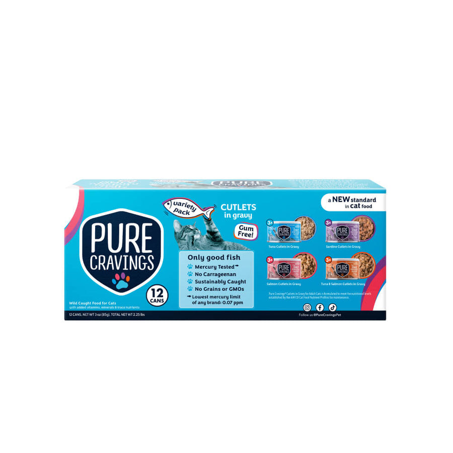 Pure Cravings Cutlets In Gravy Variety Pack Canned Cat Food Pack.