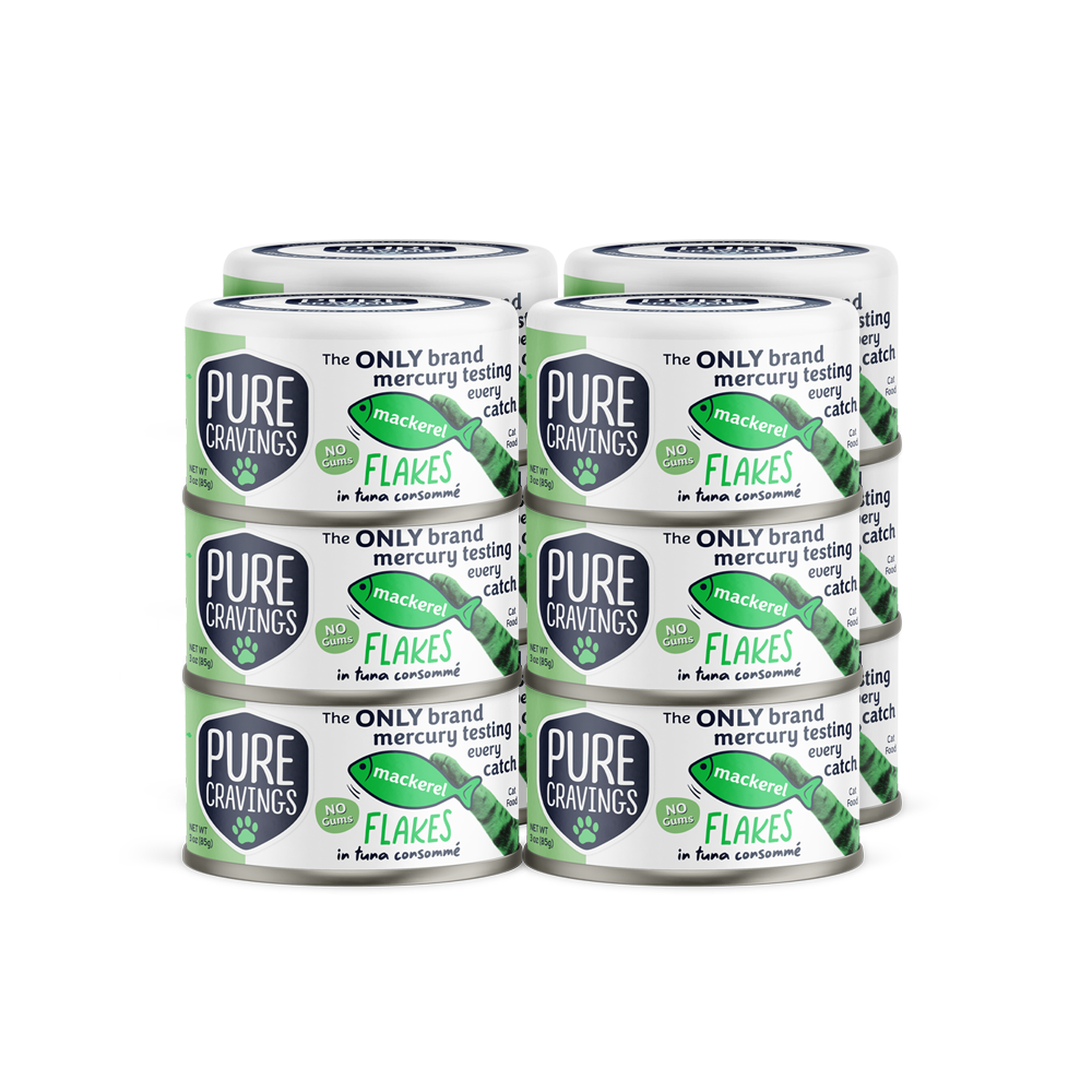 Pure Cravings Mackerel Flakes in Tuna Consomme Canned Cat Food 12 Pack.