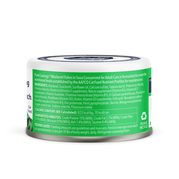 Pure Cravings Mackerel Flakes in Tuna Consomme Canned Cat Food Ingredients.