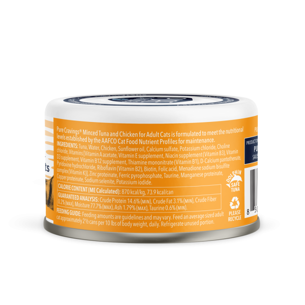 Pure Cravings Minced Tuna & Chicken Canned Cat Food Ingredients.