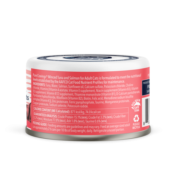 Pure Cravings Minced Tuna & Salmon Canned Cat Food Ingredients.