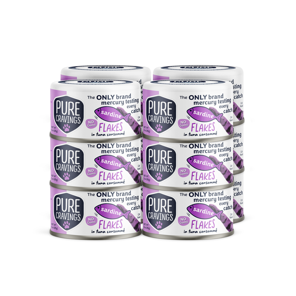 Pure Cravings Sardine Flakes in Tuna Consomme Canned Cat Food 12 Pack.