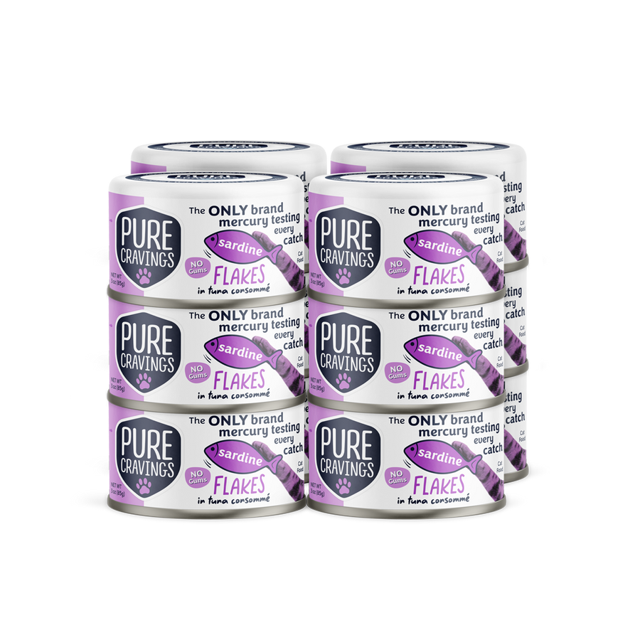 Pure Cravings Sardine Flakes in Tuna Consomme Canned Cat Food 12 Pack.