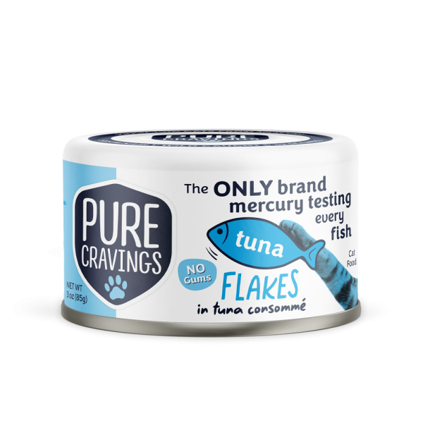Pure Cravings Tuna Flakes in Tuna Consomme Canned Cat Food front of can.