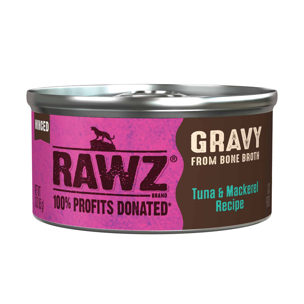 RAWZ Gravy From Bone Broth Tuna & Mackerel Canned Cat Food 3oz, Front can
