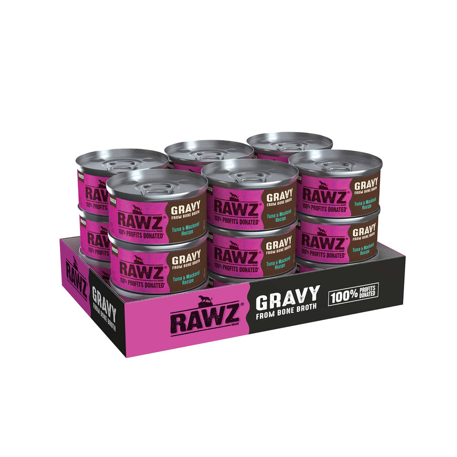 RAWZ Gravy From Bone Broth Tuna & Mackerel Canned Cat Food 3oz, Tray of 18