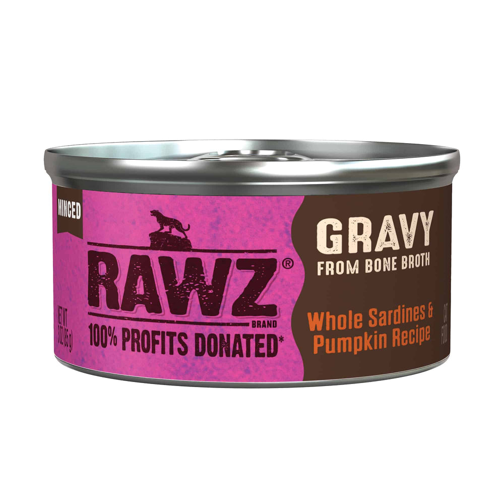 RAWZ Gravy From Bone Broth Whole Sardines & Pumpkin Canned Cat Food 3oz, Front can