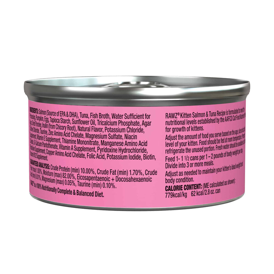 RAWZ Kitten Salmon & Tuna Canned Kitten Food 2.8oz, back view of can